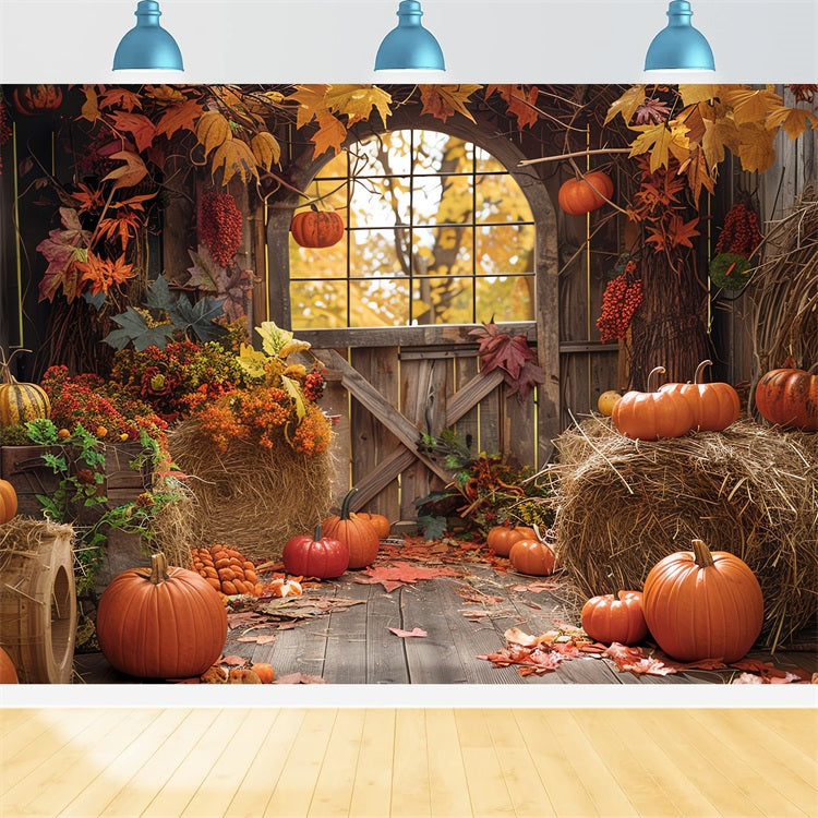 Rustic Fall Backdrop Barn Haystack Pumpkins Backdrop BRP10-255