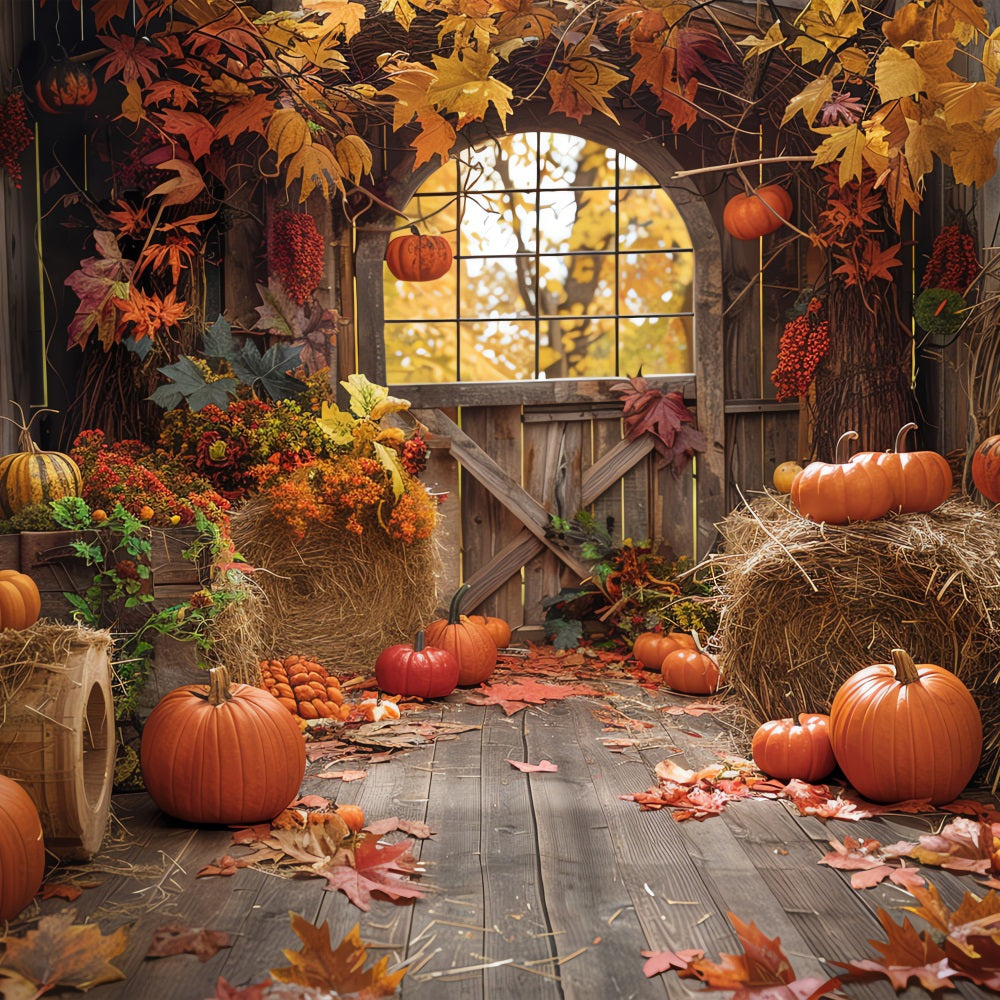 Rustic Fall Backdrop Barn Haystack Pumpkins Backdrop BRP10-255