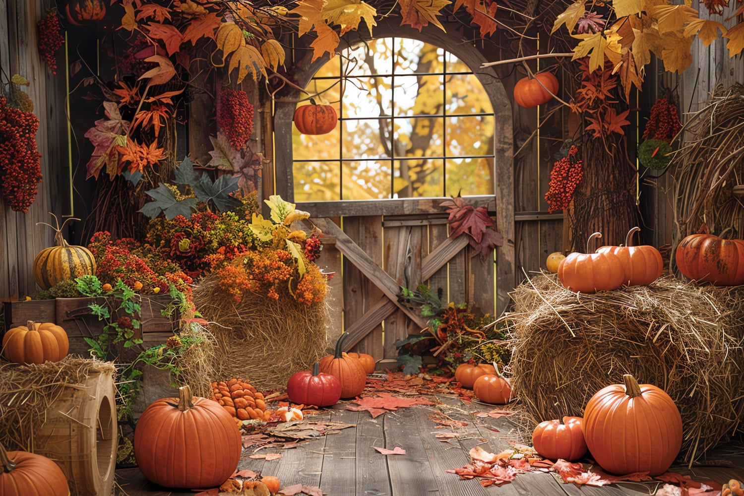 Rustic Fall Backdrop Barn Haystack Pumpkins Backdrop BRP10-255