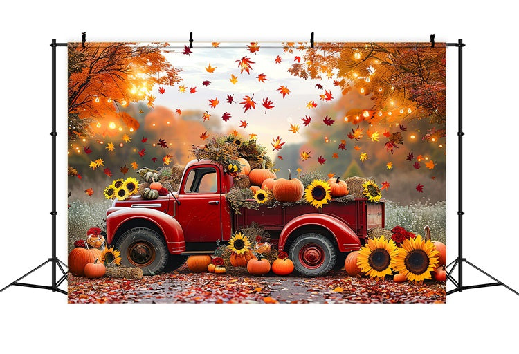 Autumn Backdrop Red Truck Sunflowers Pumpkins Backdrop BRP10-256