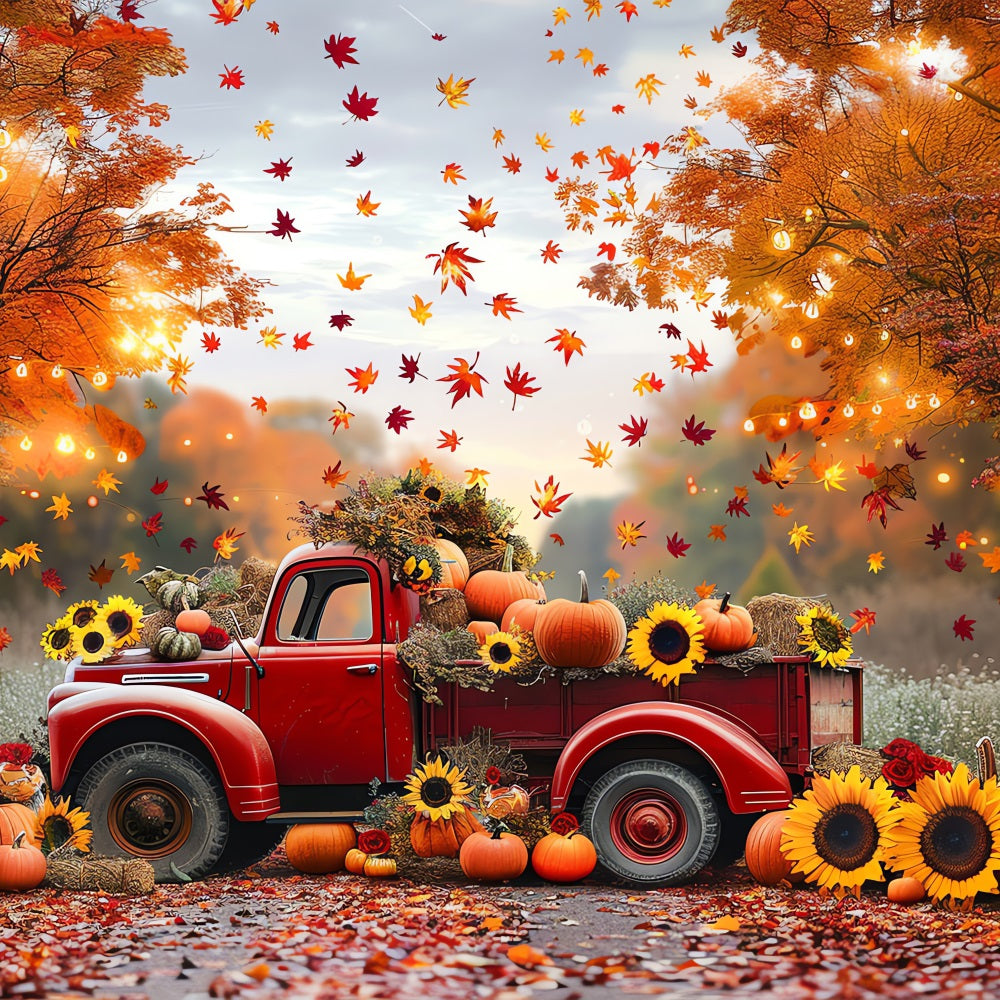 Autumn Backdrop Red Truck Sunflowers Pumpkins Backdrop BRP10-256