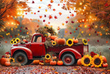 Autumn Backdrop Red Truck Sunflowers Pumpkins Backdrop BRP10-256