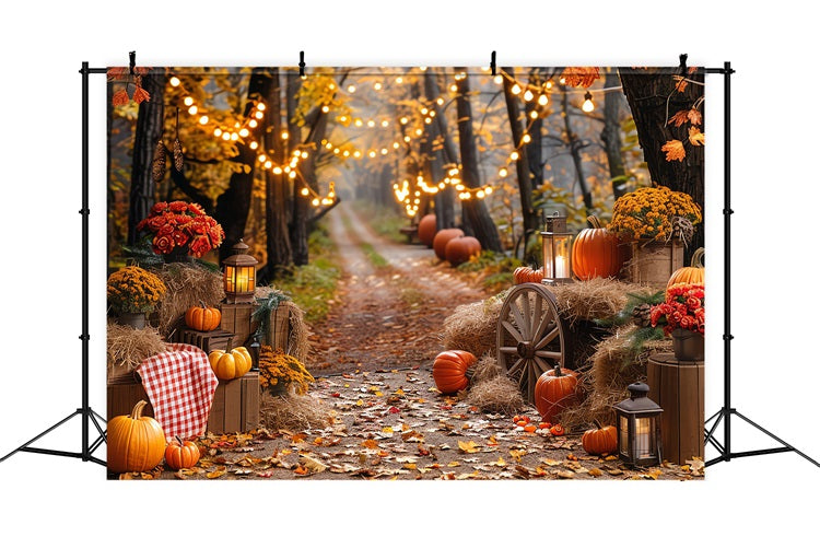 Autumn Photo Backdrop Haystack Pumpkins Trail Lights Backdrop BRP10-257