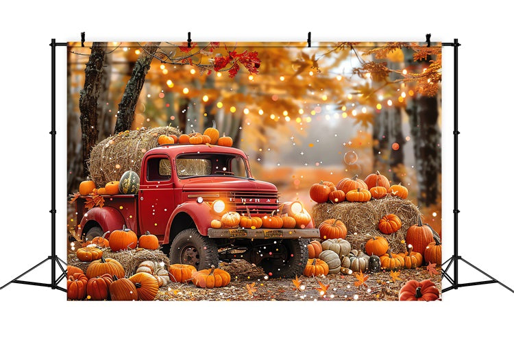 Fall Photography Backdrop Truck Pumpkins Hay Forest Backdrop BRP10-258