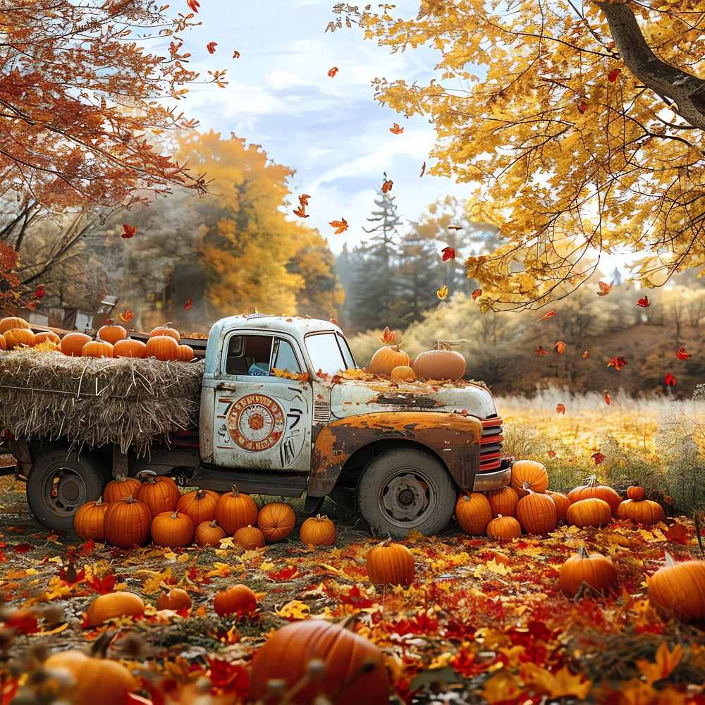 Fall Photo Booth Backdrop Truck Harvest Pumpkins Backdrop BRP10-259