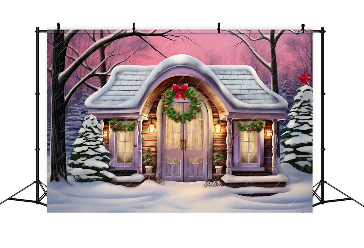 Winter Cozy Cabin Snowy Decor Purple Accents Backdrop BRP10-26