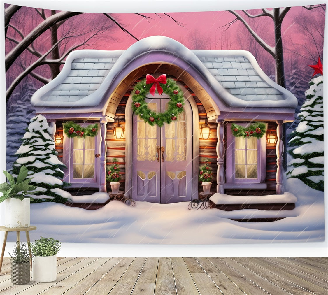 Winter Cozy Cabin Snowy Decor Purple Accents Backdrop BRP10-26