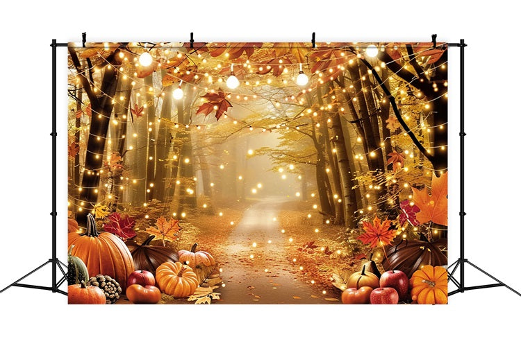 Autumn Forest Backdrop Pumpkins Leaves Lighted Backdrop BRP10-261