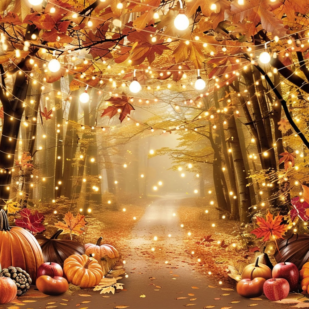 Autumn Forest Backdrop Pumpkins Leaves Lighted Backdrop BRP10-261