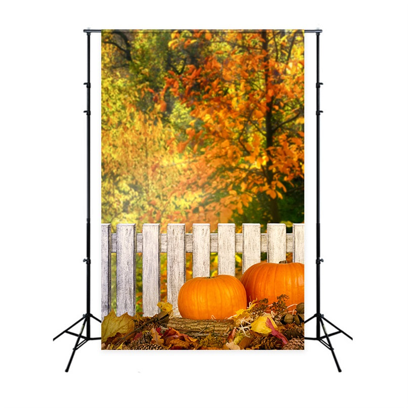 Fall Picture Backdrops Rustic Fence Pumpkins Backdrop BRP10-266