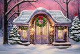 Winter Cozy Cabin Snowy Decor Purple Accents Backdrop BRP10-26