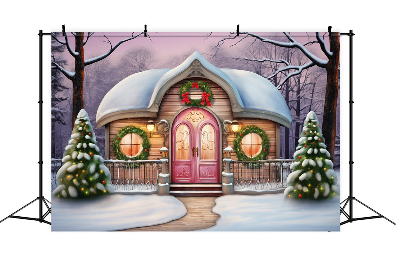 Winter Magical Pink Cottage Decorated Backdrop BRP10-28