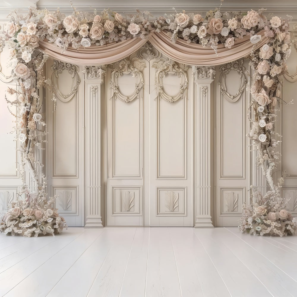 Retro Wall Backdrop Beige Rose Flower Decor Backdrop BRP10-283