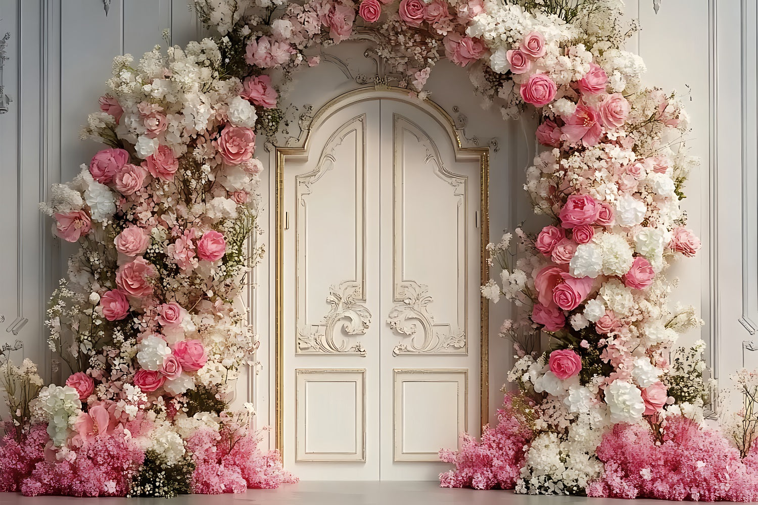 Arch Wall Photo Backdrop Flower White Doors Backdrop BRP10-285