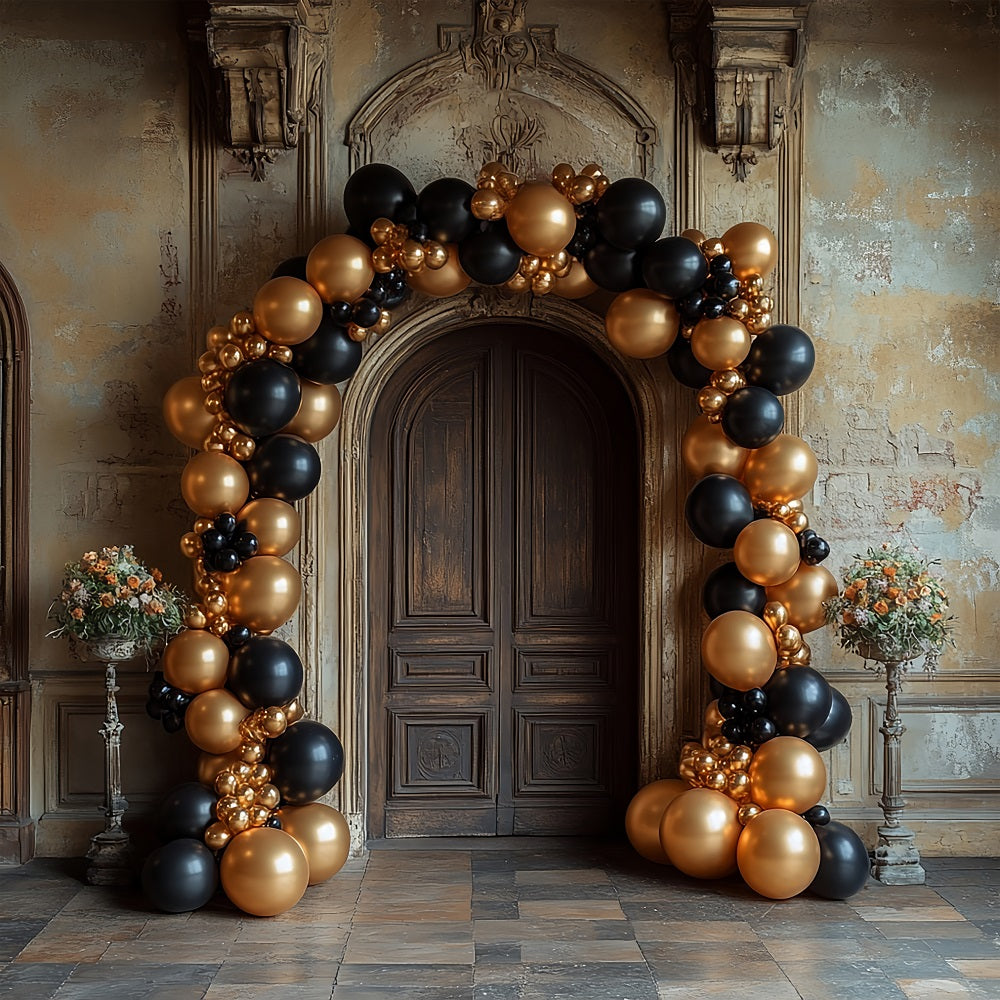 Arch Wall Backdrops Black Gold Balloon Display Backdrop BRP10-287