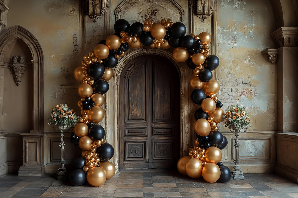 Arch Wall Backdrops Black Gold Balloon Display Backdrop BRP10-287