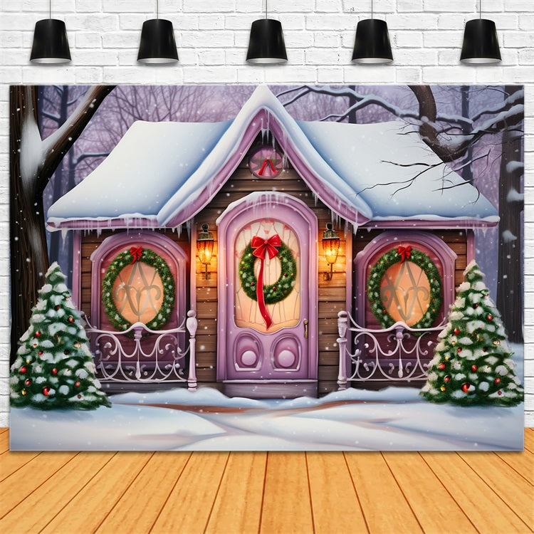 Winter Magical Purple Cottage Snow Backdrop BRP10-29