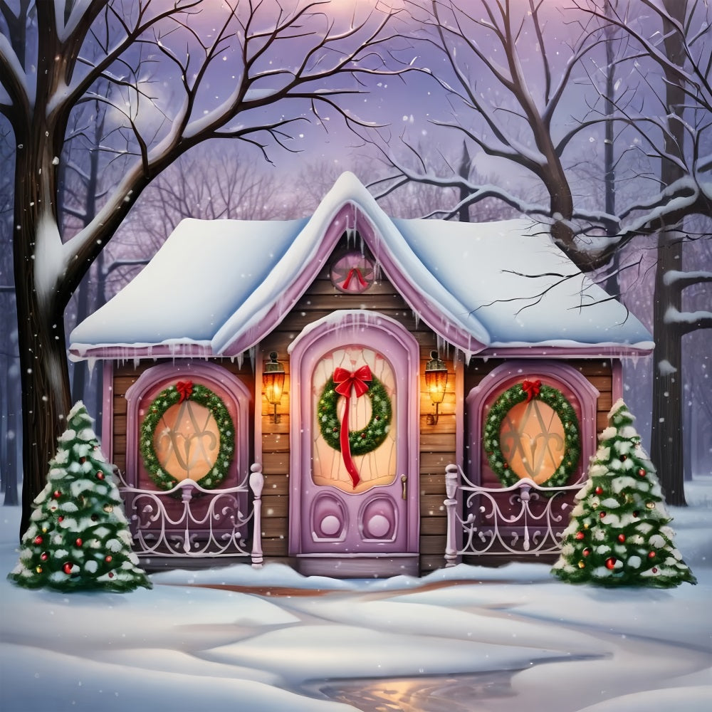 Winter Magical Purple Cottage Snow Backdrop BRP10-29