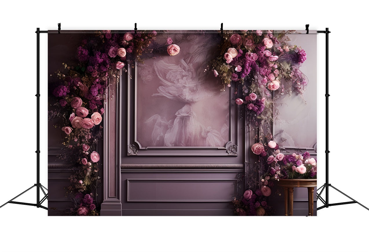 Retro Flower Background Pink Purple Adorned Wall Backdrop BRP10-291