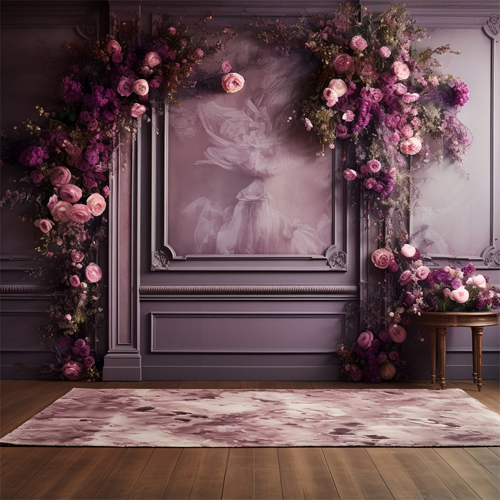 Retro Flower Background Pink Purple Adorned Wall Backdrop BRP10-291