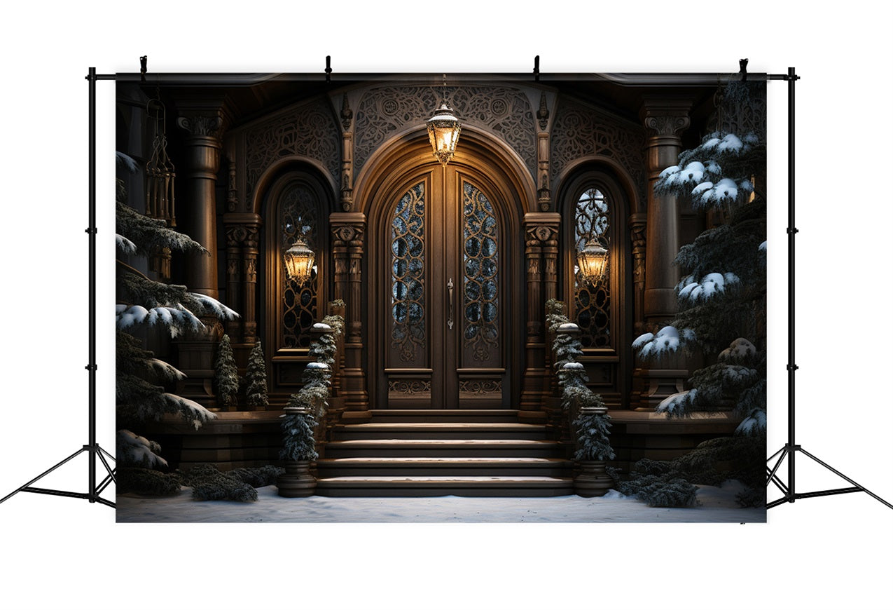 Winter Mystical Mansion Entrance Lantern Glow Backdrop BRP10-3