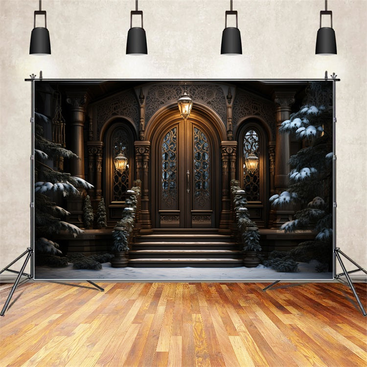 Winter Mystical Mansion Entrance Lantern Glow Backdrop BRP10-3