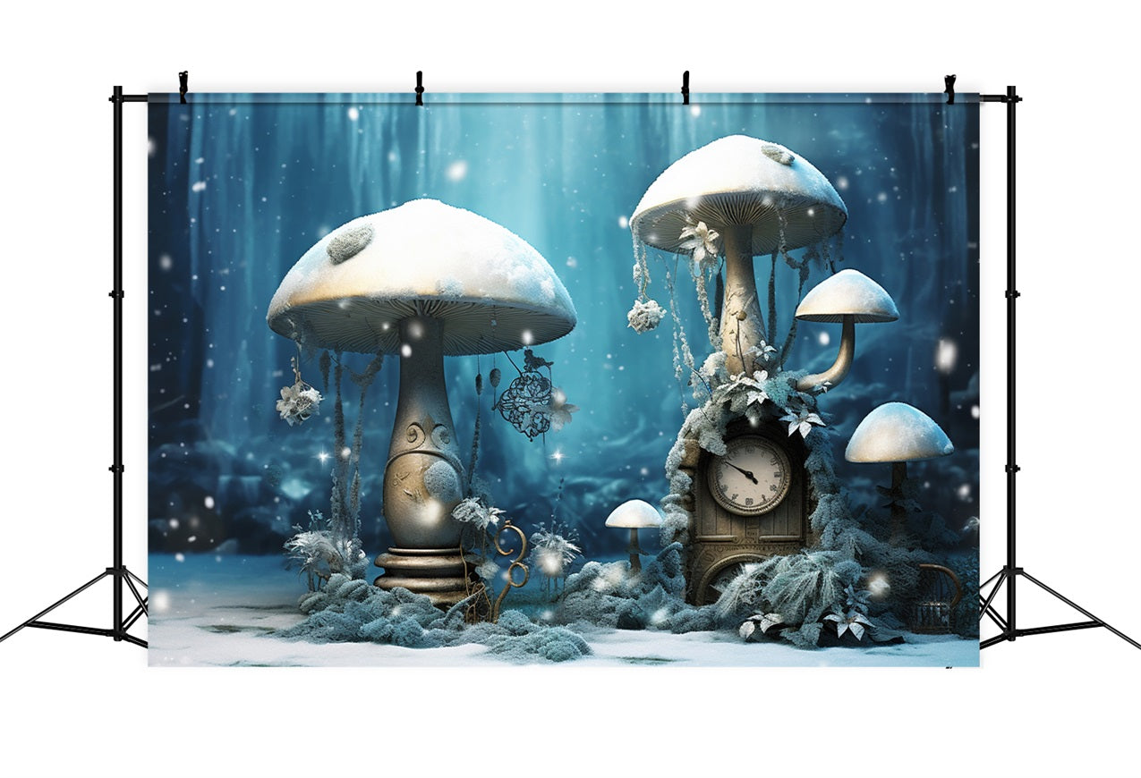 Winter Snowy Mushrooms Vintage Clock Forest Backdrop BRP10-30