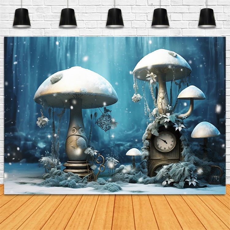 Winter Snowy Mushrooms Vintage Clock Forest Backdrop BRP10-30