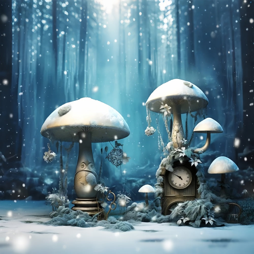 Winter Snowy Mushrooms Vintage Clock Forest Backdrop BRP10-30