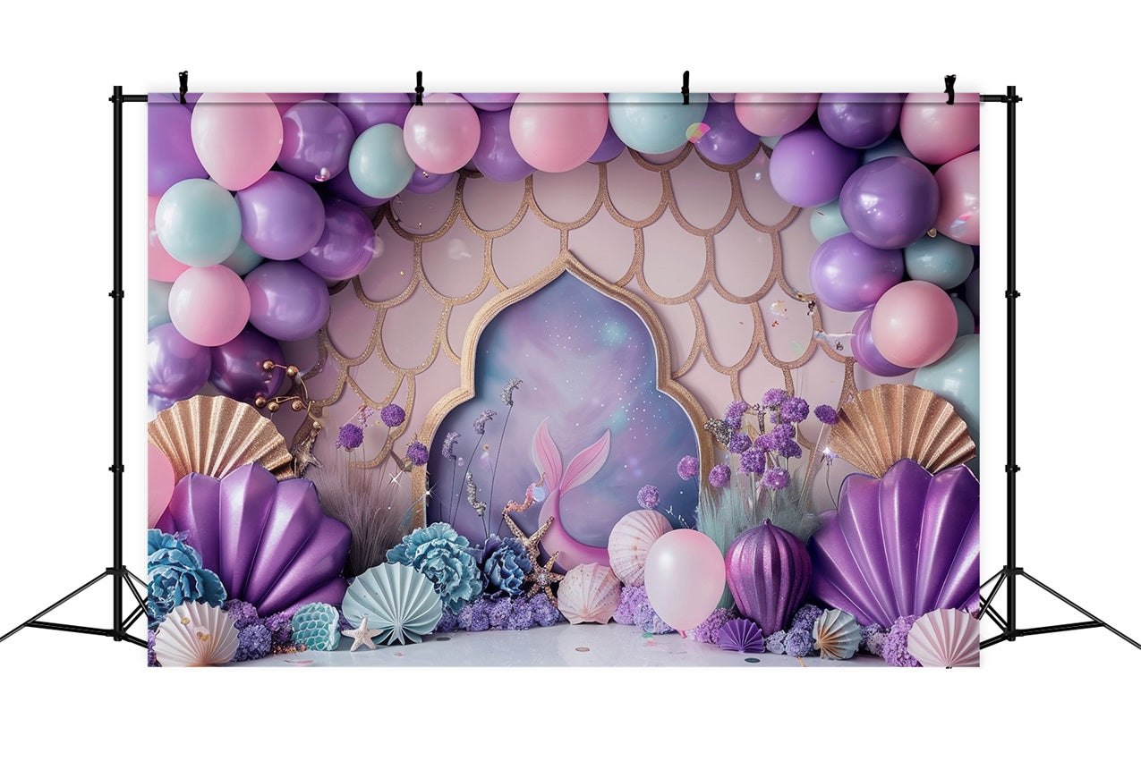 Happy Birthday Background Mermaid Tail Castle Backdrop BRP10-301