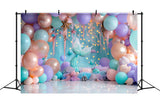 Birthday Photo Backdrop Pastel Balloons Mermaid Tail Backdrop BRP10-305