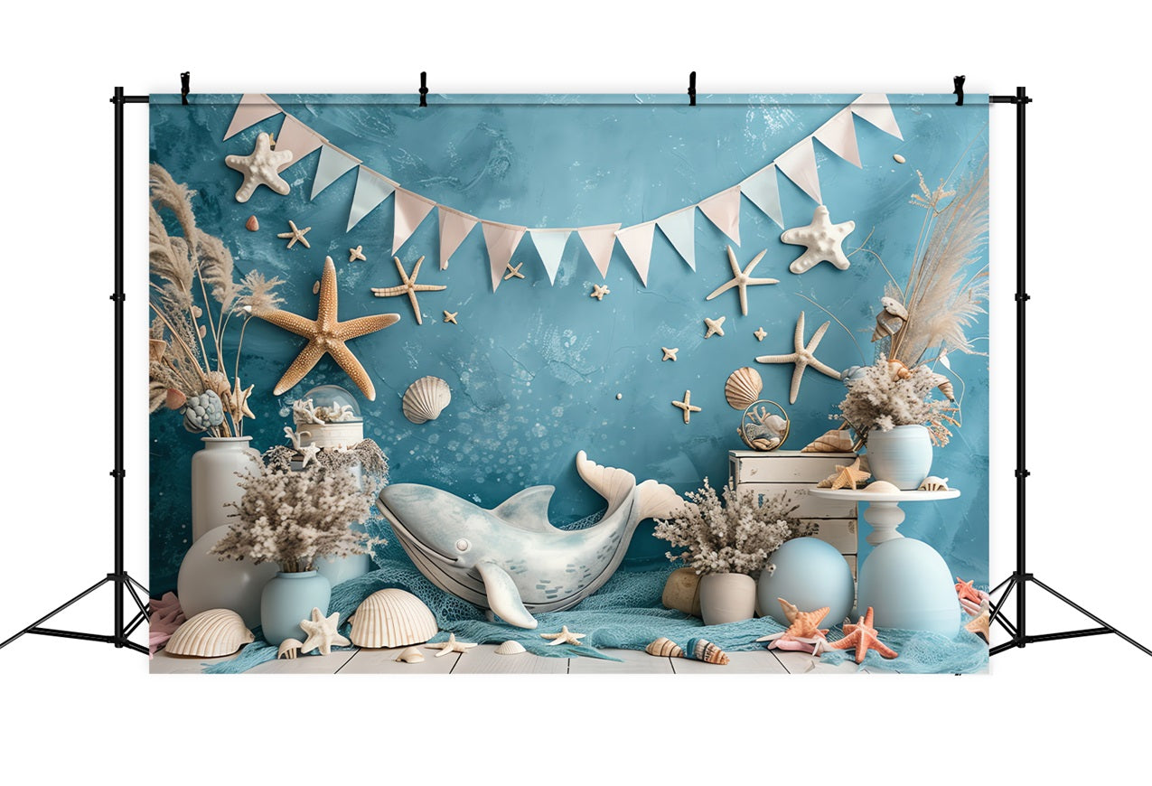 Birthday Party Backdrops Sea Whale Starfish Shells Backdrop BRP10-306