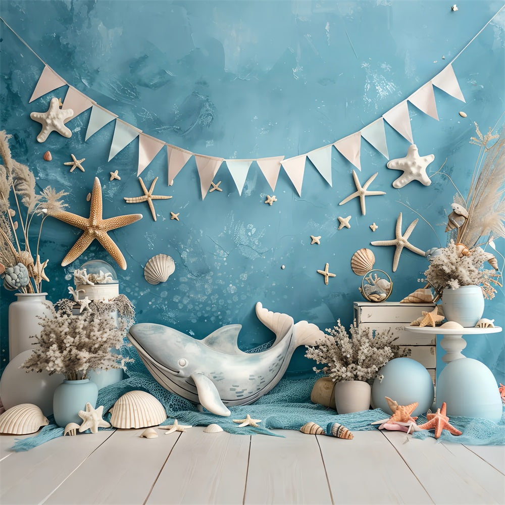 Birthday Party Backdrops Sea Whale Starfish Shells Backdrop BRP10-306