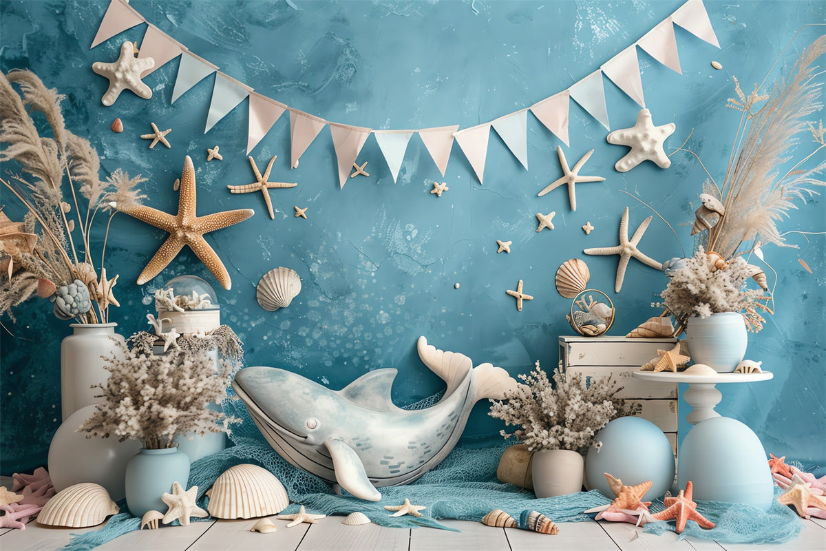 Birthday Party Backdrops Sea Whale Starfish Shells Backdrop BRP10-306