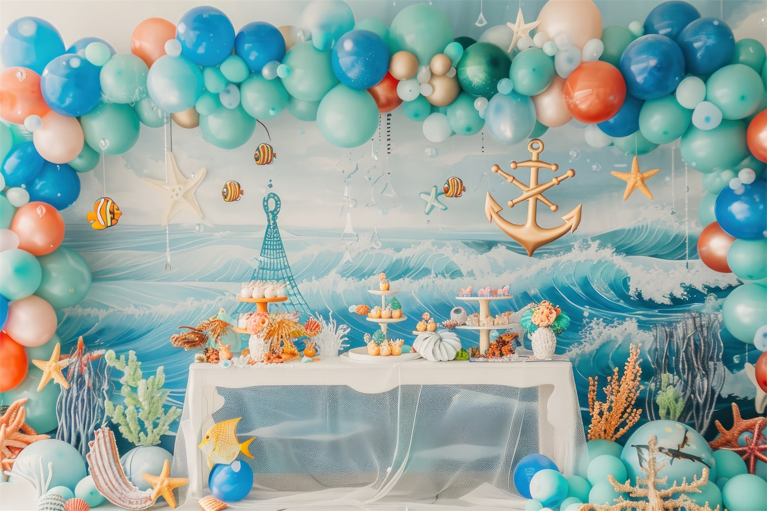 Birthday Backdrop Nautical Anchor Ocean-Themed Backdrop BRP10-307