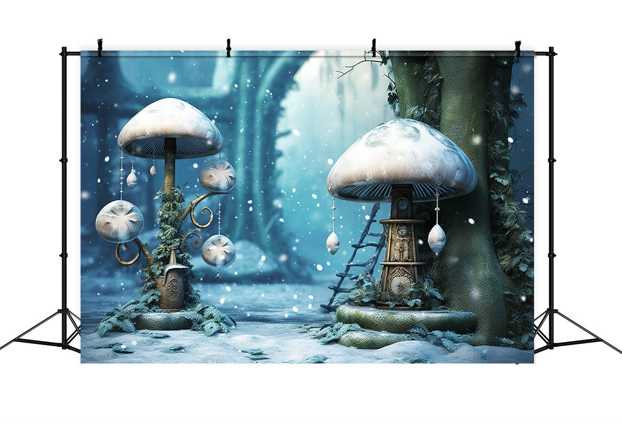 Winter Mystical Forest Frosted Mushroom Backdrop BRP10-31