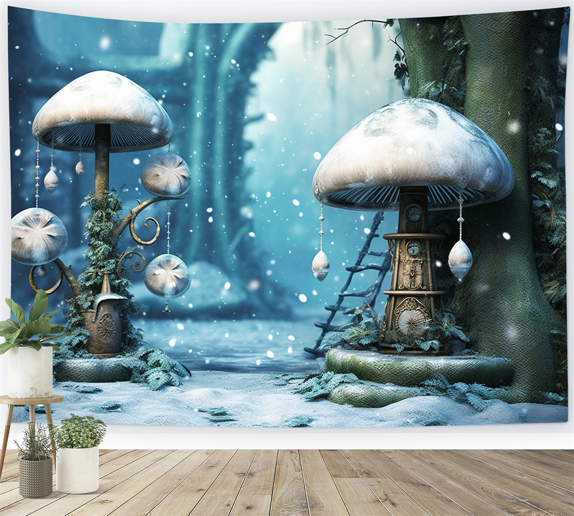 Winter Mystical Forest Frosted Mushroom Backdrop BRP10-31