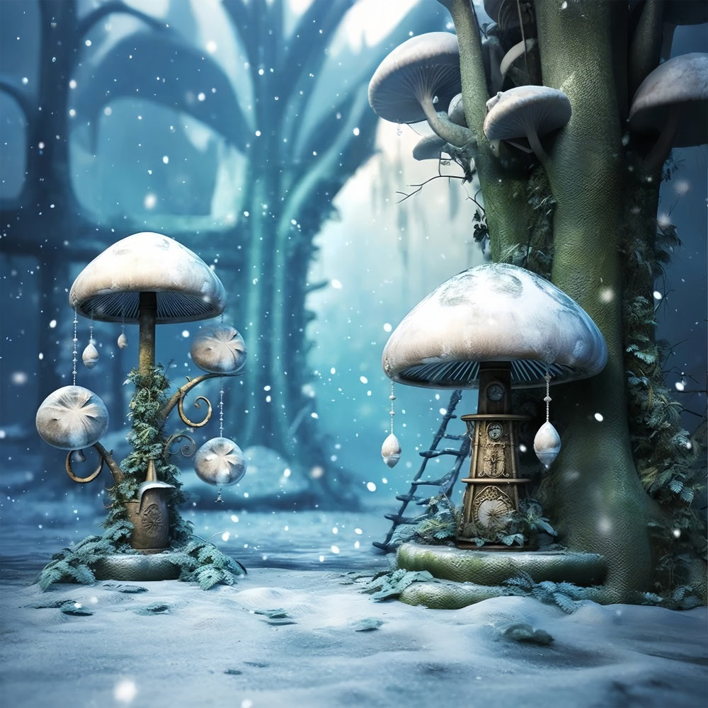 Winter Mystical Forest Frosted Mushroom Backdrop BRP10-31