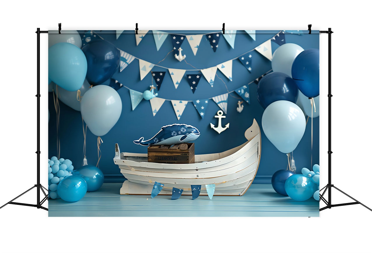 Backdrops For Birthdays Party Nautical Boat Whale Backdrop BRP10-314