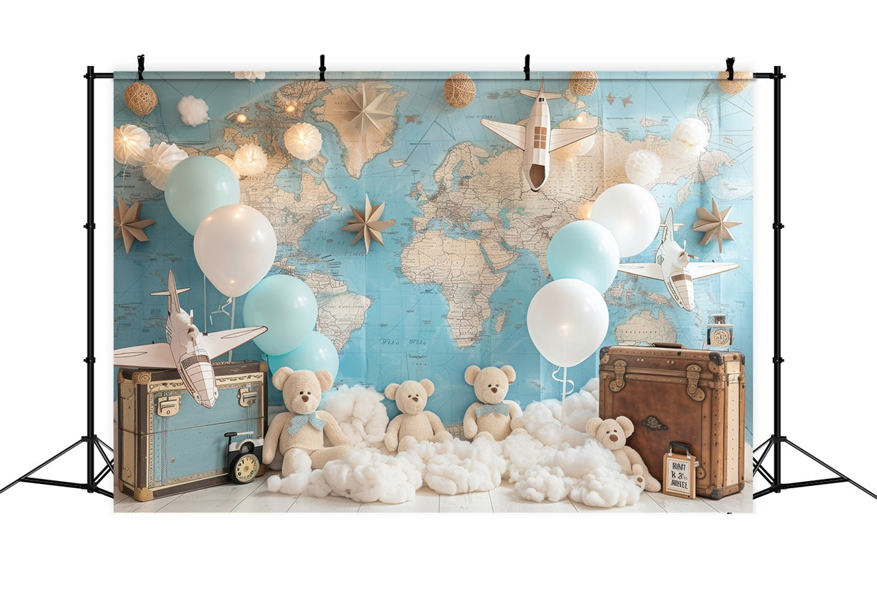 Birthday Backdrop Teddy Bear World Map Backdrop BRP10-315