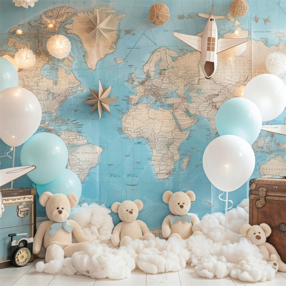 Birthday Backdrop Teddy Bear World Map Backdrop BRP10-315