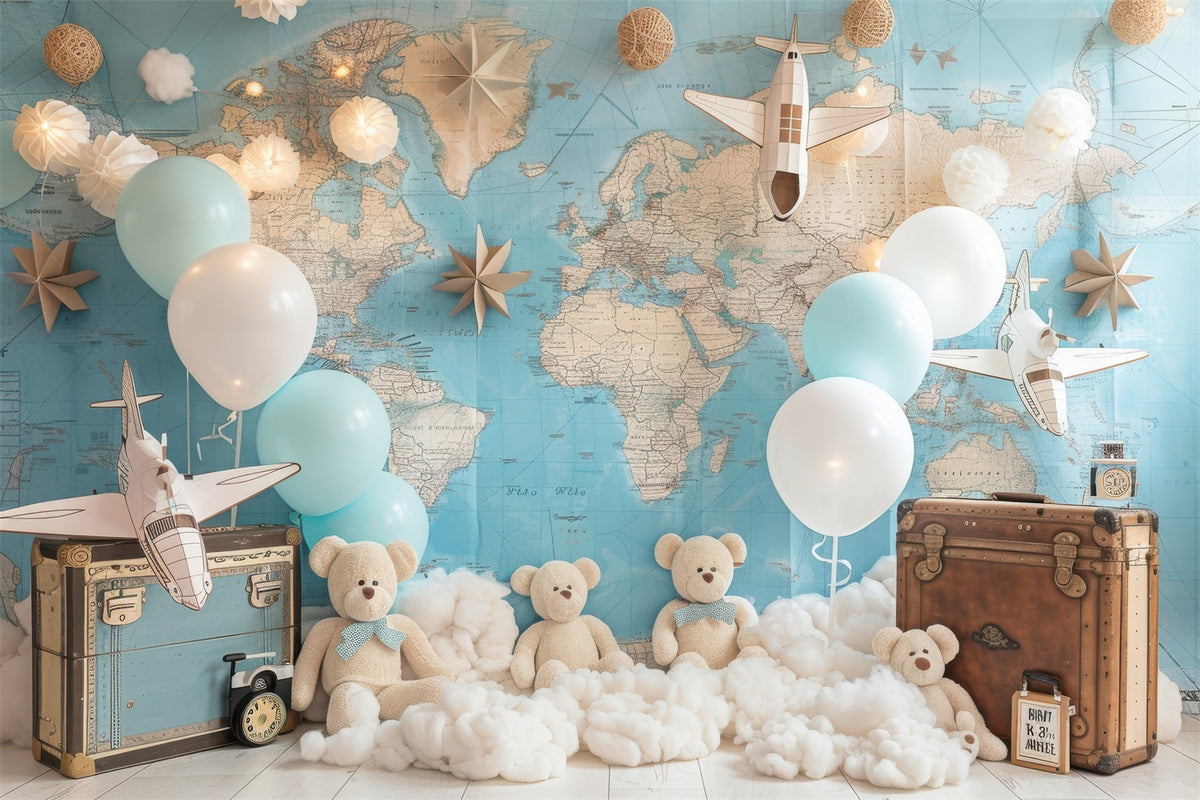 Birthday Backdrop Teddy Bear World Map Backdrop BRP10-315