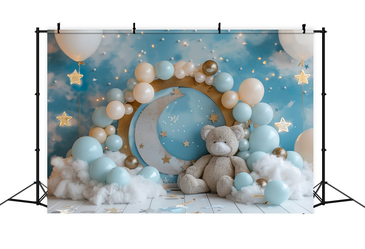 Backdrop Birthday Moon Stars Teddy Bear Backdrop BRP10-317