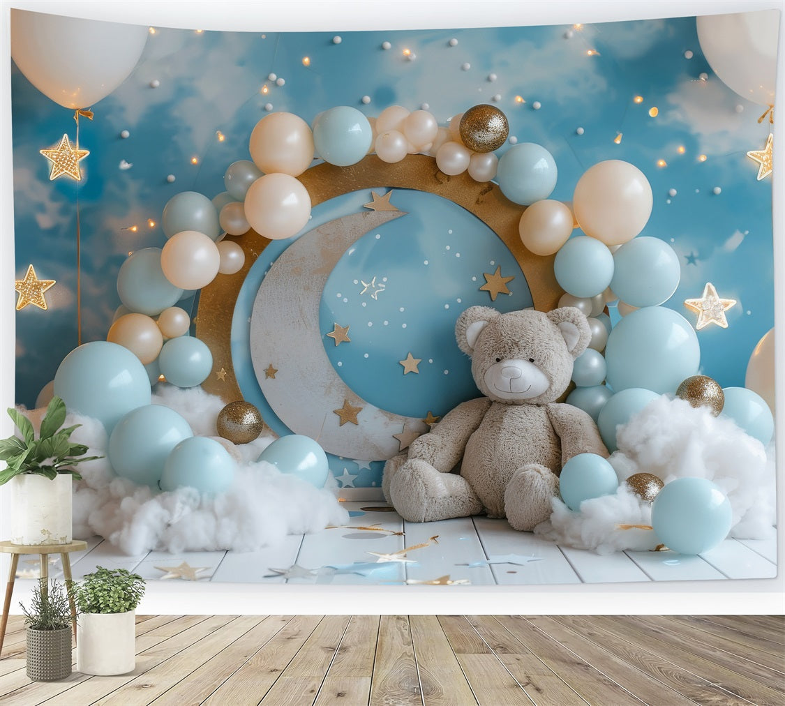 Backdrop Birthday Moon Stars Teddy Bear Backdrop BRP10-317