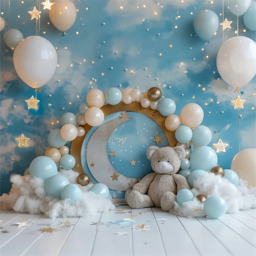 Backdrop Birthday Moon Stars Teddy Bear Backdrop BRP10-317