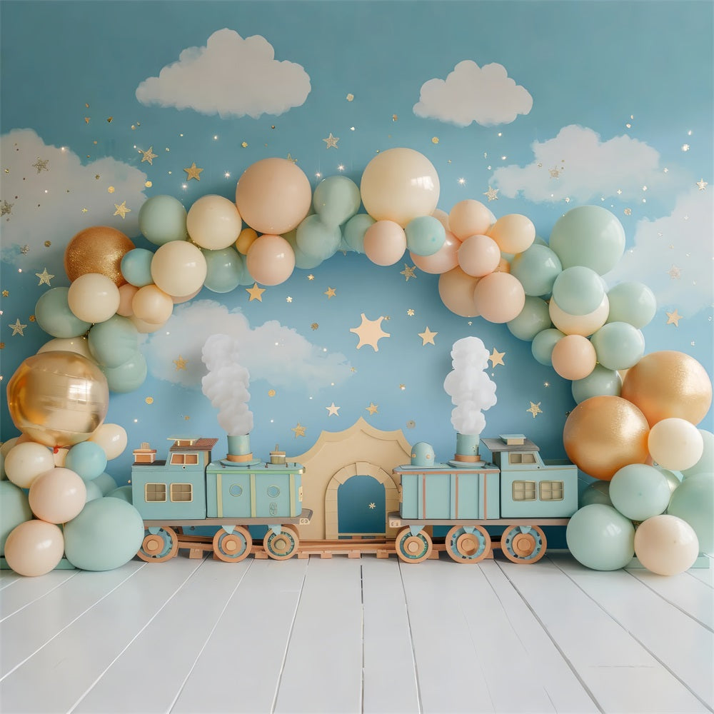 Birthday Backdrop Train-Themed Balloon Setup Backdrop BRP10-319