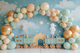 Birthday Backdrop Train-Themed Balloon Setup Backdrop BRP10-319