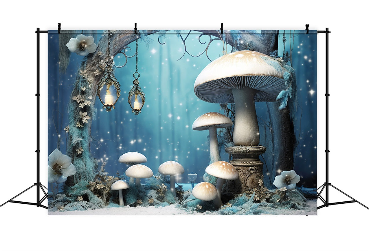 Winter Enchanted Forest Glowing Mushrooms Backdrop BRP10-32