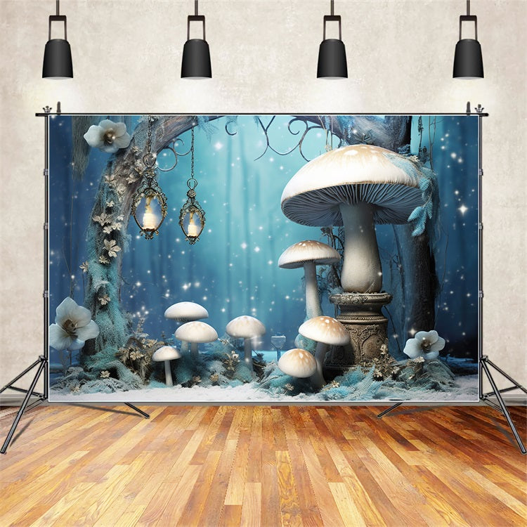 Winter Enchanted Forest Glowing Mushrooms Backdrop BRP10-32