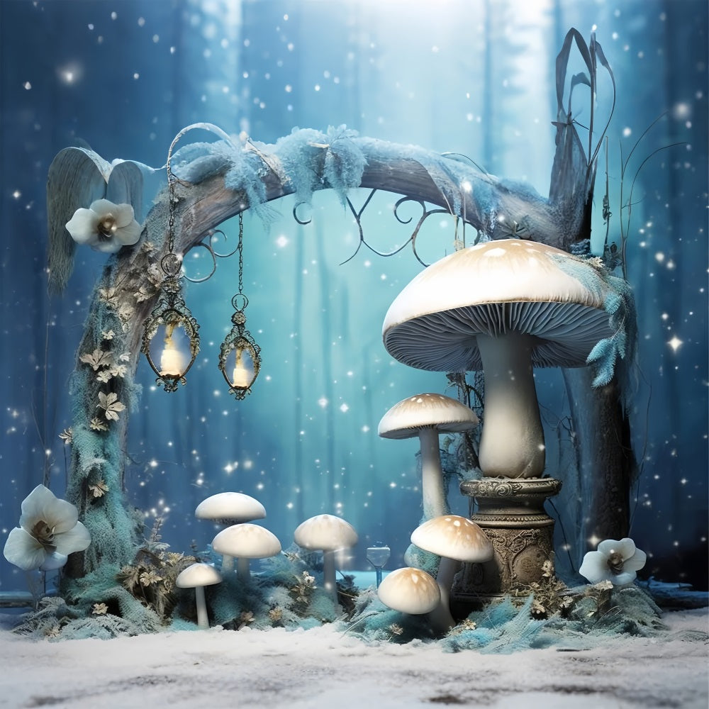 Winter Enchanted Forest Glowing Mushrooms Backdrop BRP10-32